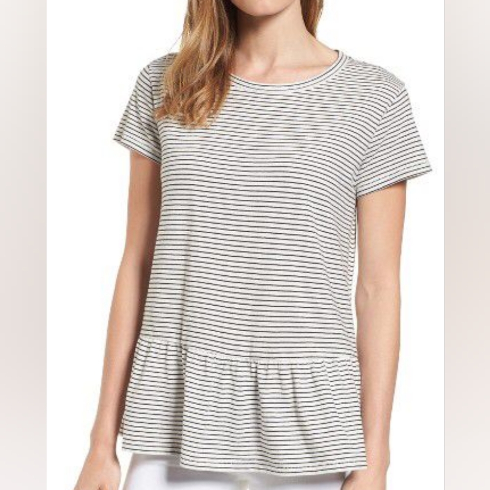 EUC Nordstrom Caslon Black & White Striped Size S Peplum Tshirt Top!